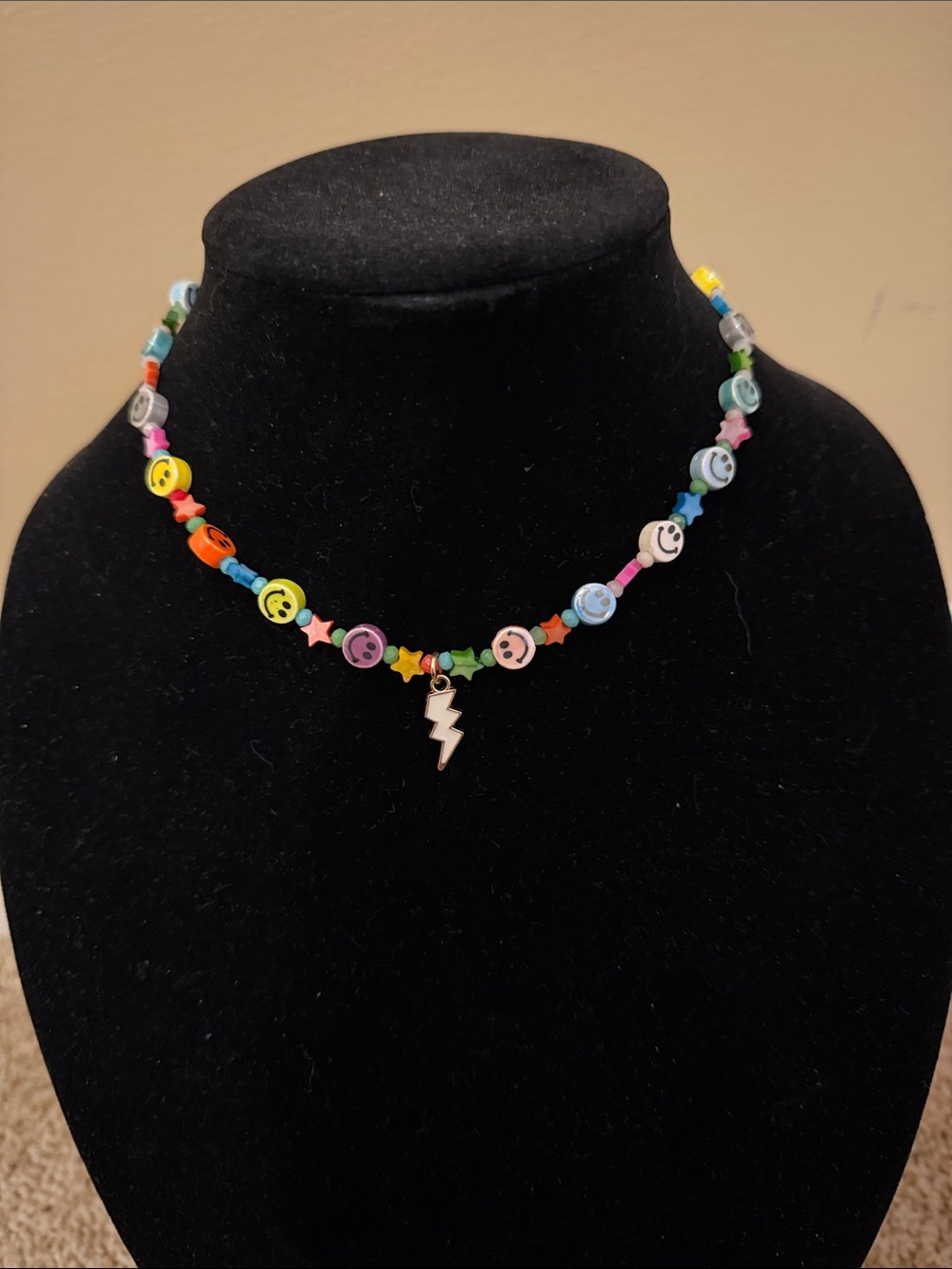 Multicolor Smiley Bead Necklace with Lightning Charm